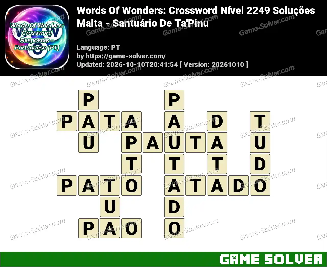 Words Of Wonders: Crossword Nível 2249 Soluções – Malta – Santuário De Ta’Pinu